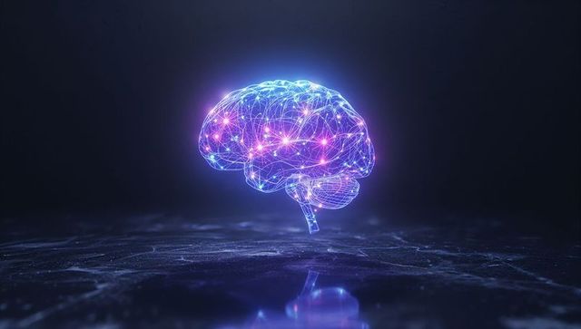 Futuristic Glowing Wireframe Brain with Digital Connections
