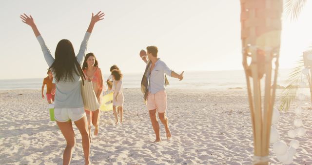 Group of Friends Enjoying Beach during Sunset - Download Free Stock Images Pikwizard.com