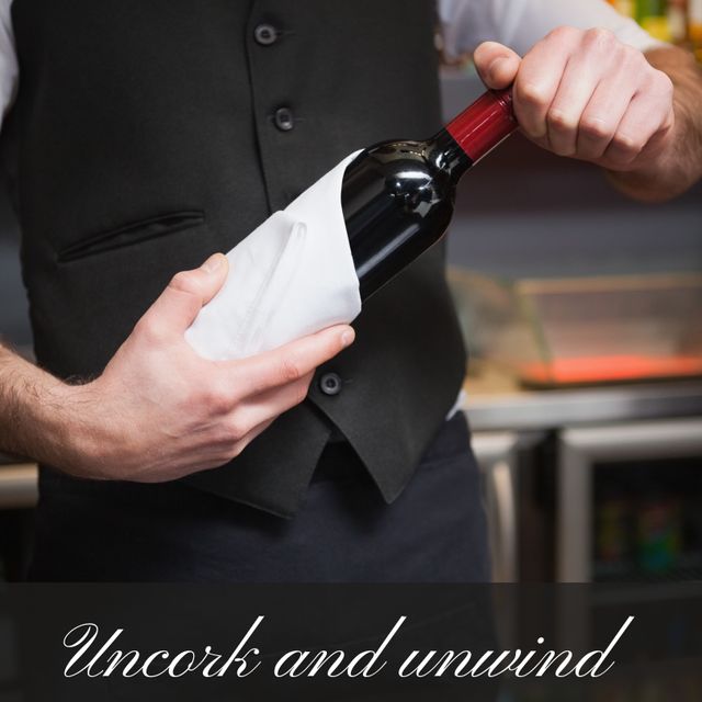 Sommelier Opening Wine Bottle in Upscale Restaurant - Download Free Stock Templates Pikwizard.com