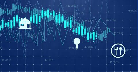 Digital Icons with Financial Data Overlay on Blue Background - Download Free Stock Images Pikwizard.com