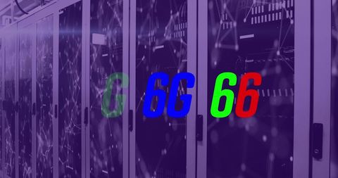 6g technology concept overlaid on server room network