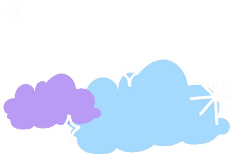 Whimsical pastel clouds with sparkles on transparent background