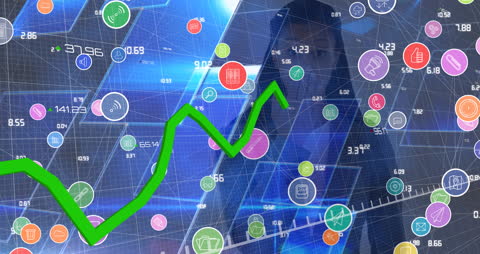 Digital Global Network with Financial Growth Icons