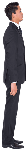 Transparent View of Profile-Standing Asian Businessman in Black Suit