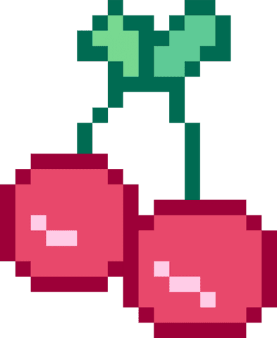 Pixel art cherries on transparent background
