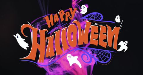 Vibrant halloween graphic with ghosts and smoke