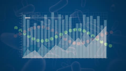 Abstract Financial and Genetic Data Visualization on Blue Background