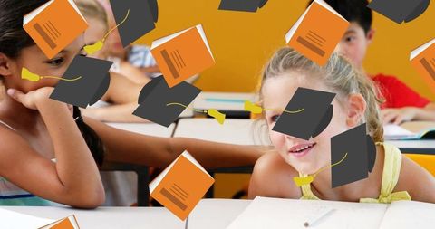 Joyful Girls Sharing Moments in Vibrant Classroom Setting