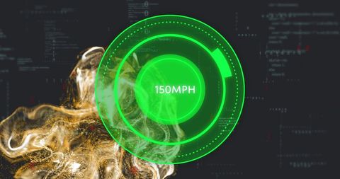 Futuristic speedometer displaying velocity in digital interface