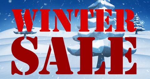 Winter sale announcement on snowy landscape background