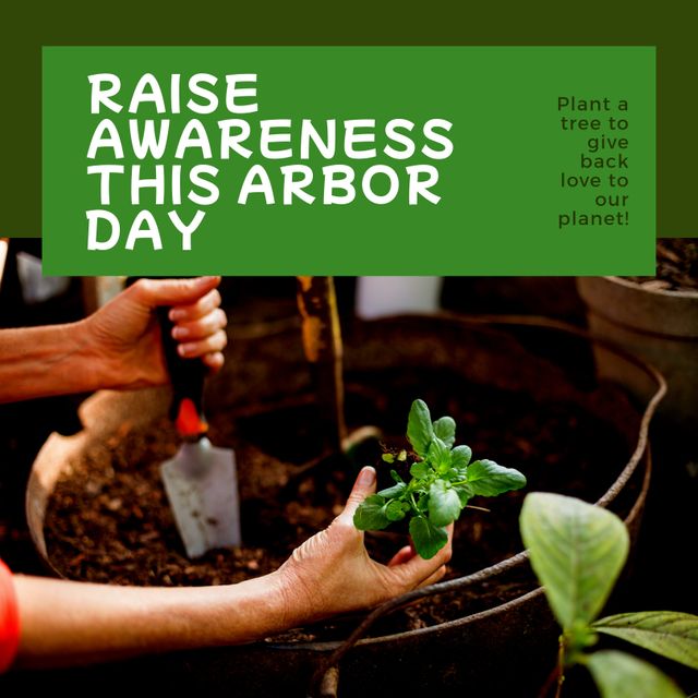 Raising Awareness This Arbor Day with Hands Planting Sapling in Garden - Download Free Stock Templates Pikwizard.com