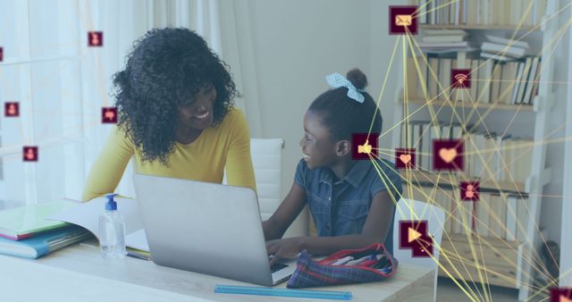 Mother and Daughter Using Laptop for Education at Home - Download Free Stock Images Pikwizard.com