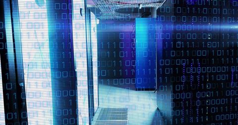 Digital Binary Code Overlaying Futuristic Server Room - Download Free Stock Images Pikwizard.com