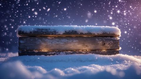 Rustic Wooden Bench with Fairy Lights in Winter Snowfall - Download Free Stock Images Pikwizard.com