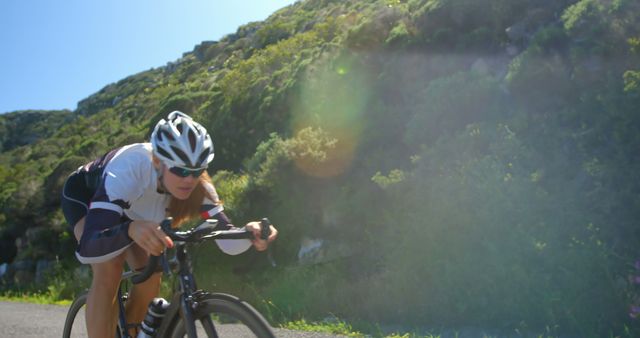 Cyclist Enjoying Road Challenge in Sunny Mountains - Download Free Stock Images Pikwizard.com