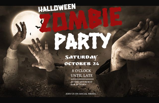 Eerie Zombie Hands Halloween Party Invitation - Download Free Stock Templates Pikwizard.com