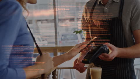 Digital Payment in Cafe with Futuristic Overlay