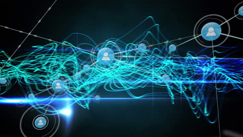Dynamic Blue Networks with Connection Icons Over Dark Background
