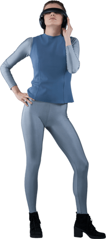 Woman Wearing Fashionable Transparent Virtual Reality Set