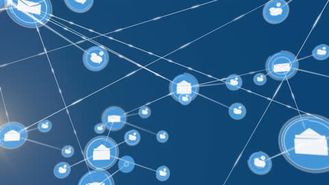 Digital Icons Connected in a Network on Blue Background