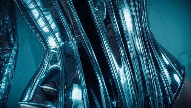 Futuristic metallic corset with teal accents