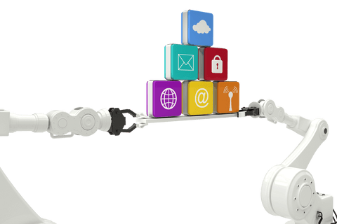 Transparent Robot Arms Holding Colorful Digital Icons Set - Download Free Stock Videos Pikwizard.com