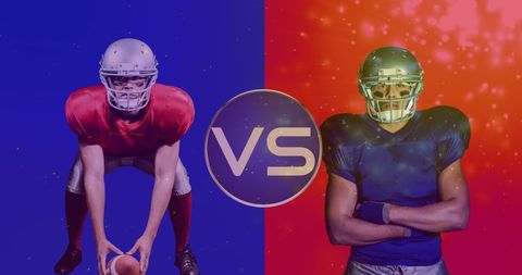 American Football Players Ready for Showdown with Confetti Effect