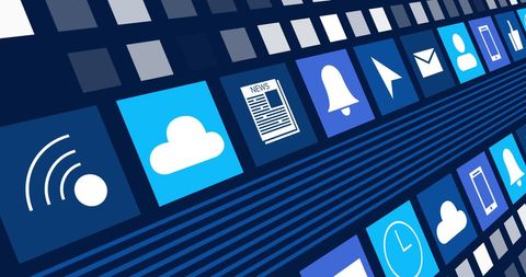 Digital Online Icons Array on Modern Blue Interface Background - Download Free Stock Images Pikwizard.com