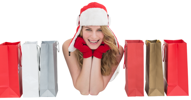 Smiling Woman in Christmas Attire with Shopping Bags Transparent Background - Download Free Stock Videos Pikwizard.com