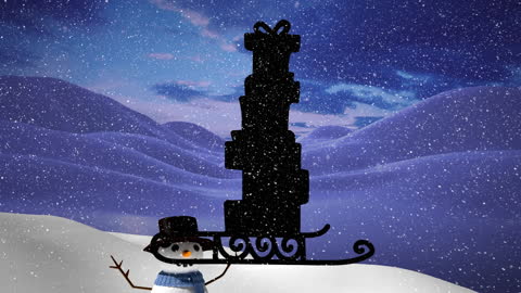 Festive Winter Scene With Snowman and Stack of Gifts