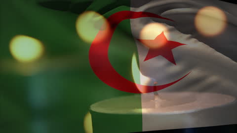 Algerian Flag with Candle Lighting Bokeh Effect