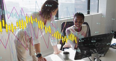 Businesswomen Collaborating with Digital Data Analytics Interface