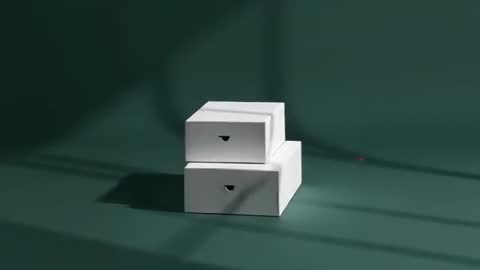 Rotating White Boxes on Green Backdrop with Shadow Play