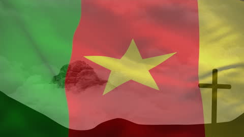 Cameroon Flag and Christian Cross Symbolic Animation