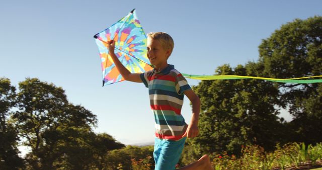 Joyful Boy Running with Colorful Kite in Park - Download Free Stock Images Pikwizard.com