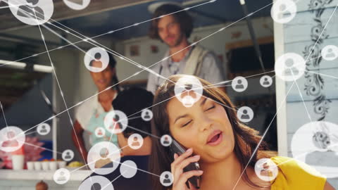 Connected Icons Overlay on Woman Talking on Phone