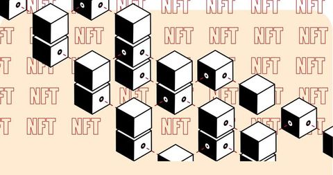 Abstract nft concept art with geometric cubes and red accents