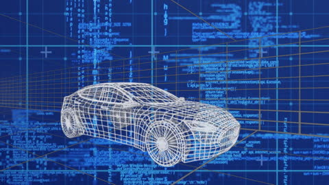 3D Car Model Animation with Data Processing Overlay