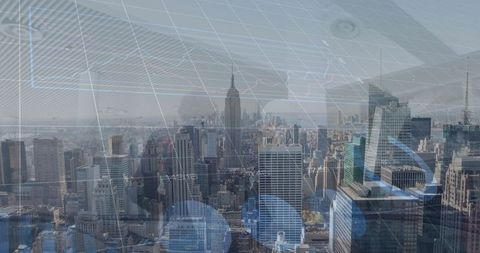 Abstract Financial Data with Cityscape Background
