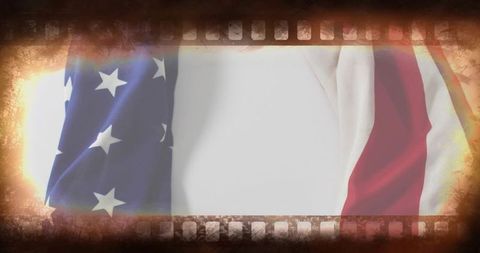 Grunge filmstrip american flag with vintage sepia vignette and light-leak copy space