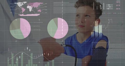 Child Healthcare Checkup with Modern Technology Overlays