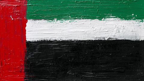 Impasto palette knife united arab emirates flag on canvas with textured brushwork
