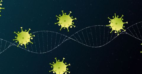 Floating Viral Icons in DNA Abstract Scientific Illustration