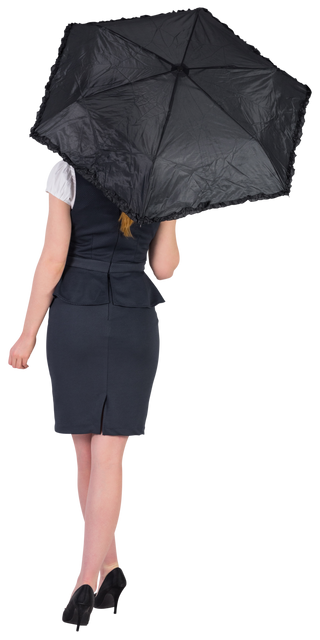 Transparent Businesswoman Holding Black Umbrella From Back View - Download Free Stock Videos Pikwizard.com