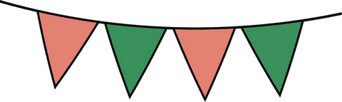 Coral and green pennant banner on transparent background