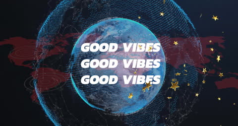 Rotating Digital Globe with Good Vibes Message