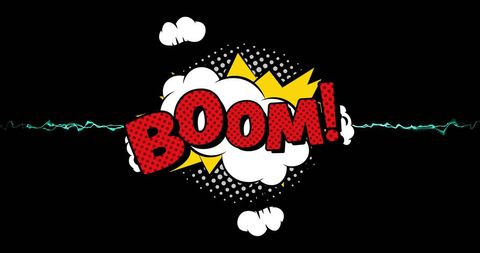 Comic Style 'Boom' Text with Animated Explosion Theme