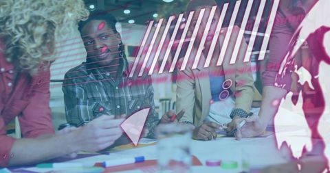 Diverse team merges technology with creative collaboration in office