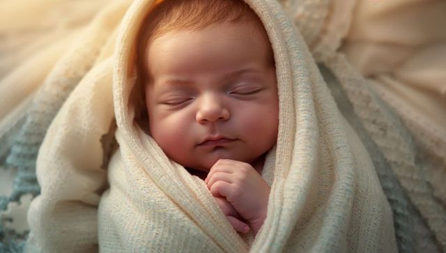 Peaceful Newborn Baby Sleeping in Cozy Cream Swaddle
