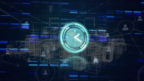 Digital Clock Interface with Virtual Metaverse Cityscape